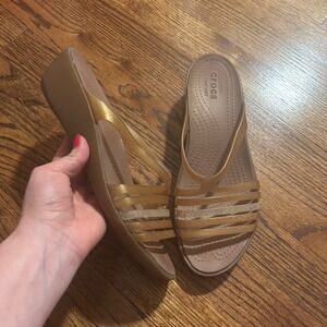 Crocs | Isabella Mini Wedge Sandals Gold Tan Women's Sz 9